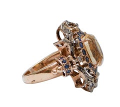 Topaz, Sapphires, Diamonds, Rose Gold and Silver Ring.