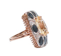 Topaz, Sapphires, Diamonds, Rose Gold and Silver Ring.