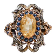 Topaz, Sapphires, Diamonds, Rose Gold and Silver Ring.