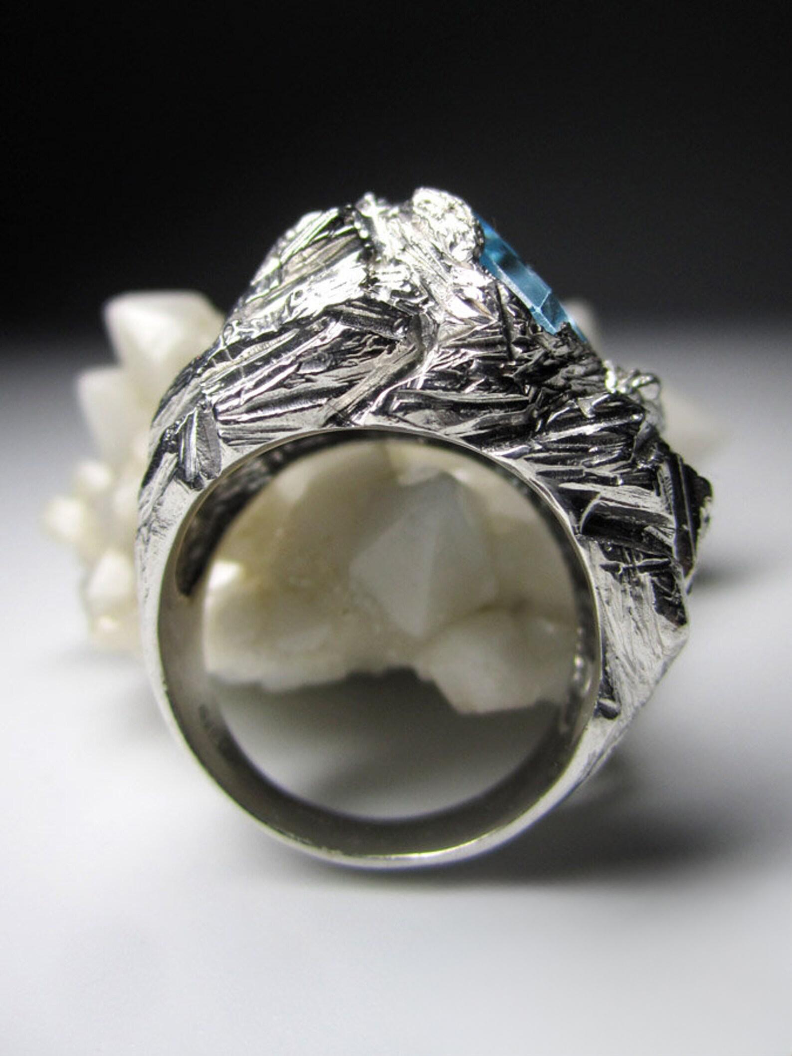 Topaz Silver Ring Mens Natural Sky Blue Square Shaped Chunky Gemstone (bague en argent pour homme) en vente 4