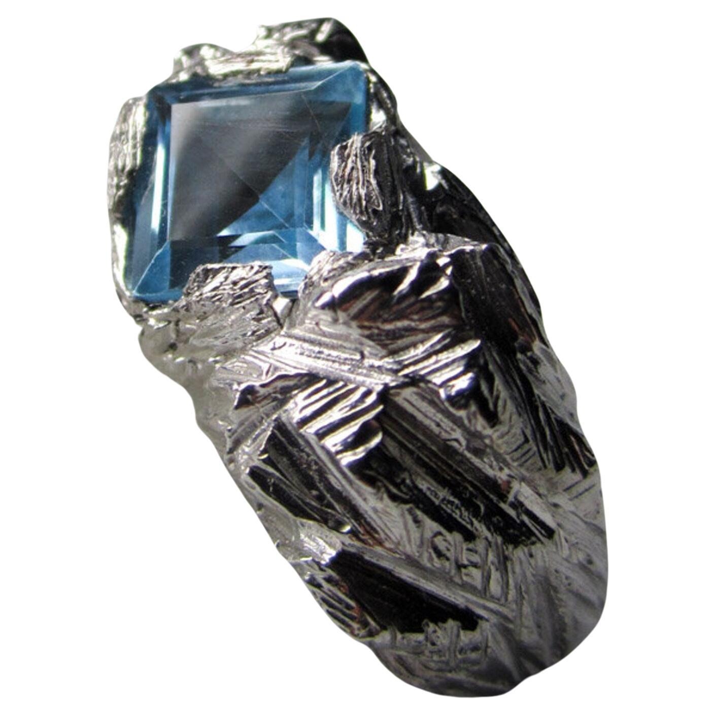 Topaz Silver Ring Mens Natural Sky Blue Square Shaped Chunky Gemstone