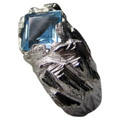 Topaz Silver Ring Mens Natural Sky Blue Square Shaped Chunky Gemstone