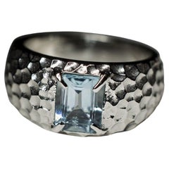 Topaz Silver Ring Natural Blue Eye Clean Octagon Cut Brazilian Gemstone 