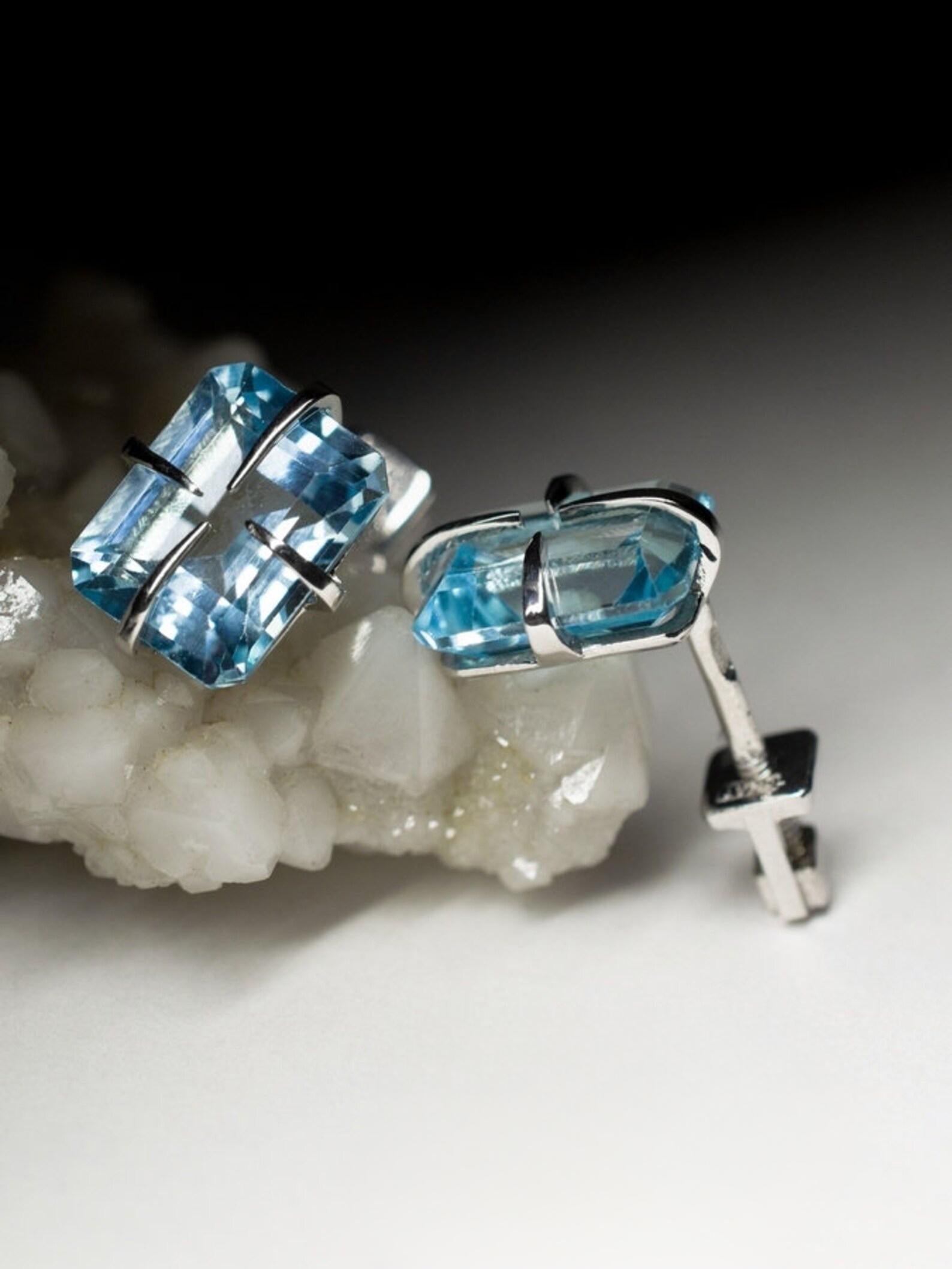 Topas Silber Ohrstecker Ohrringe Brasilianisch Himmelblau Geschenk Edelstein Vintage-Stil Geschenk (Kunsthandwerker*in) im Angebot
