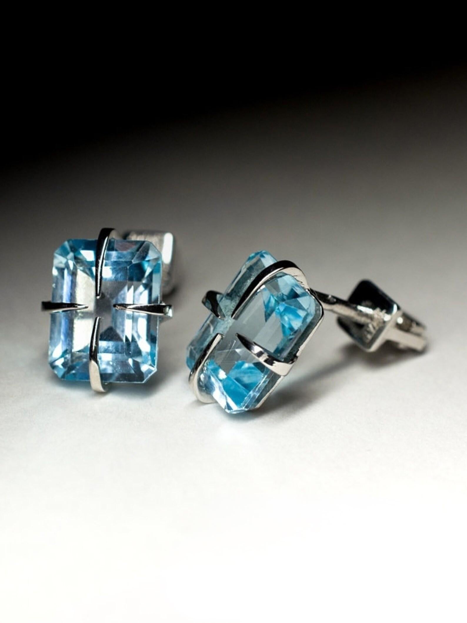 Topas Silber Ohrstecker Ohrringe Brasilianisch Himmelblau Geschenk Edelstein Vintage-Stil Geschenk für Damen oder Herren im Angebot