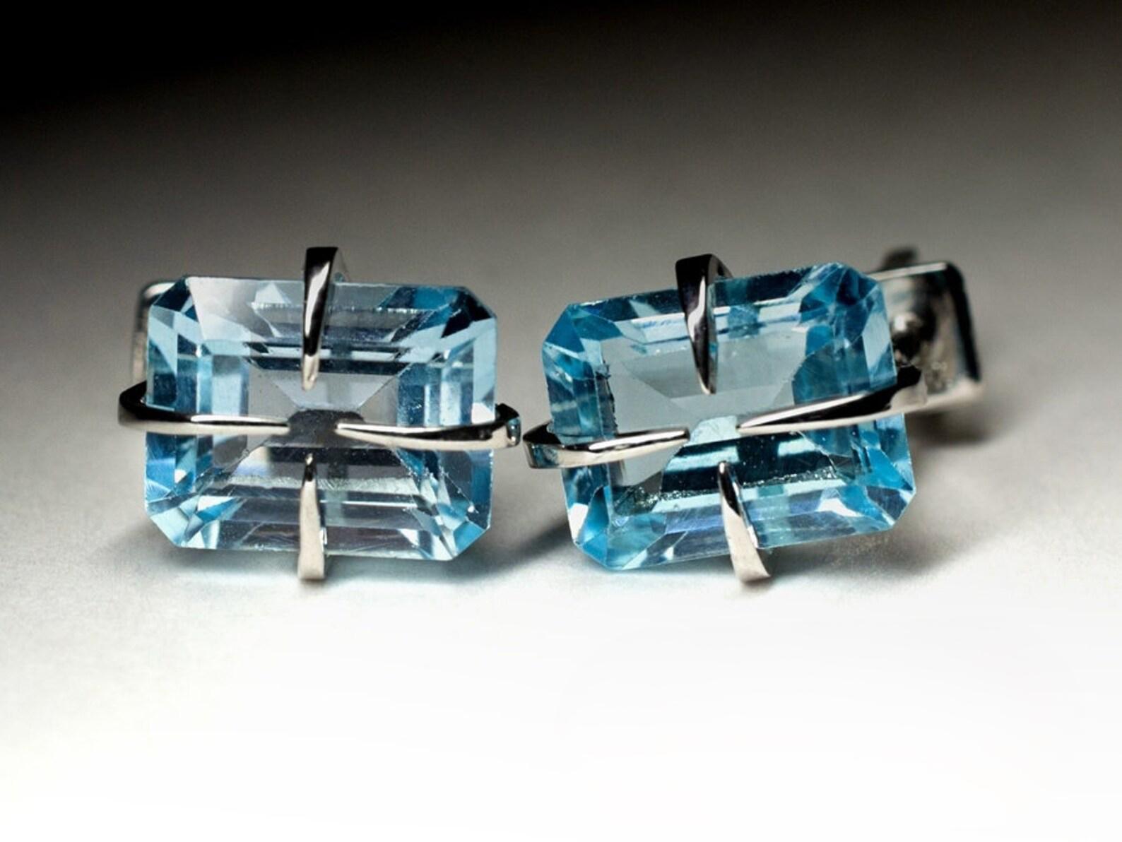 Topas Silber Ohrstecker Ohrringe Brasilianisch Himmelblau Geschenk Edelstein Vintage-Stil Geschenk im Angebot 3