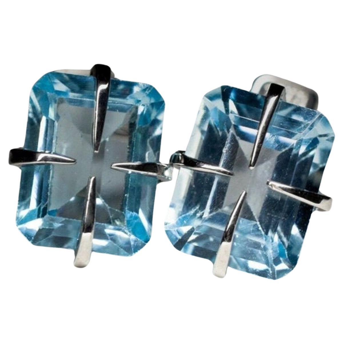 Topaz Silver Studs Earrings Brazilian Sky Blue gift Gemstone vintage style gift
