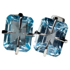 Topaz Silver Studs Earrings Brazilian Sky Blue gift Gemstone vintage style gift