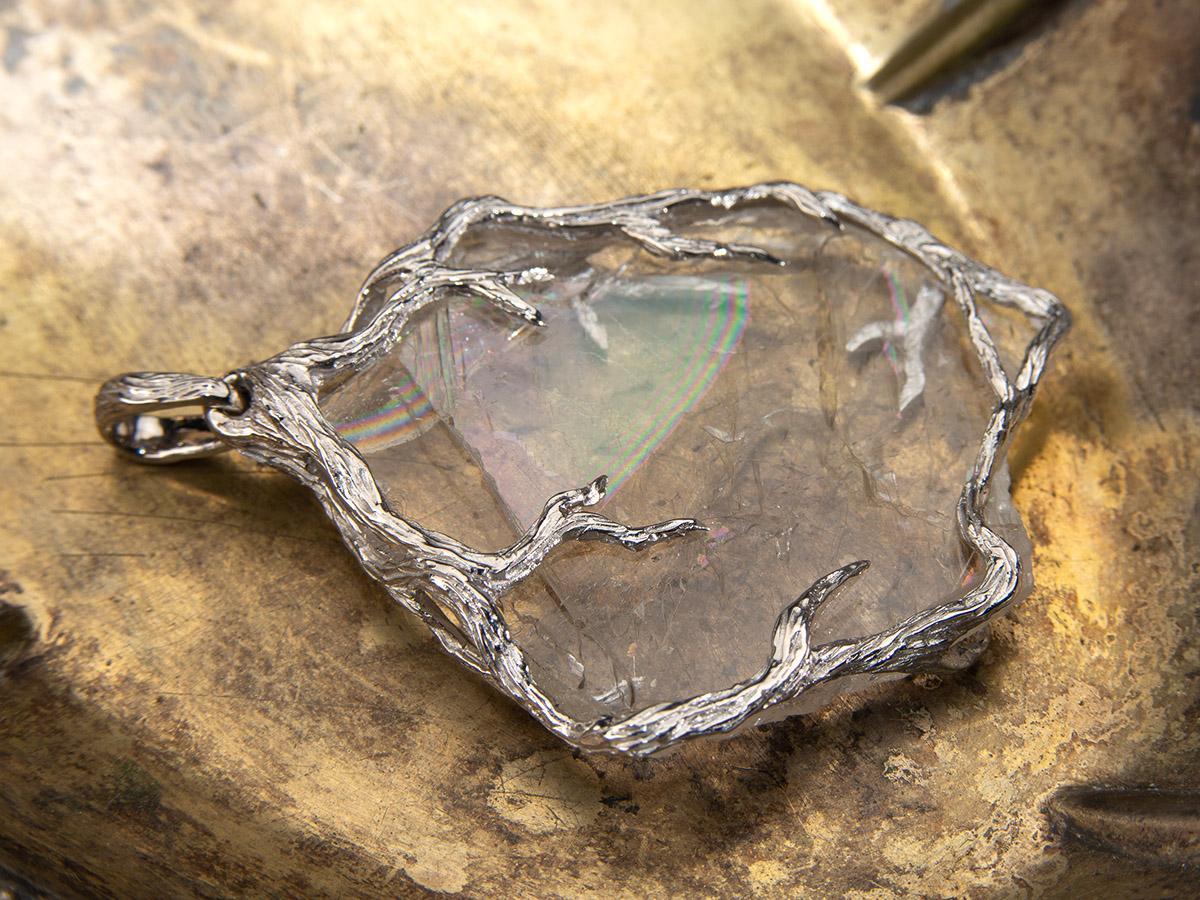 Topaz Slice Silver Pendant Natural Crystal Clear Transparent Raw Gemstone For Sale 5