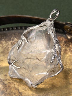Topaz Slice Silver Pendant Natural Crystal Clear Transparent Raw Gemstone