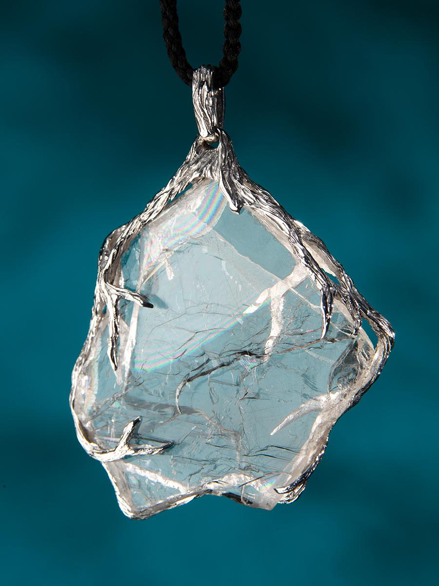 Uncut Topaz Slice Silver Pendant Natural Crystal Clear Transparent Raw Gemstone For Sale