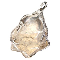 Topaz Slice Silver Pendant Natural Crystal Clear Transparent Raw Gemstone