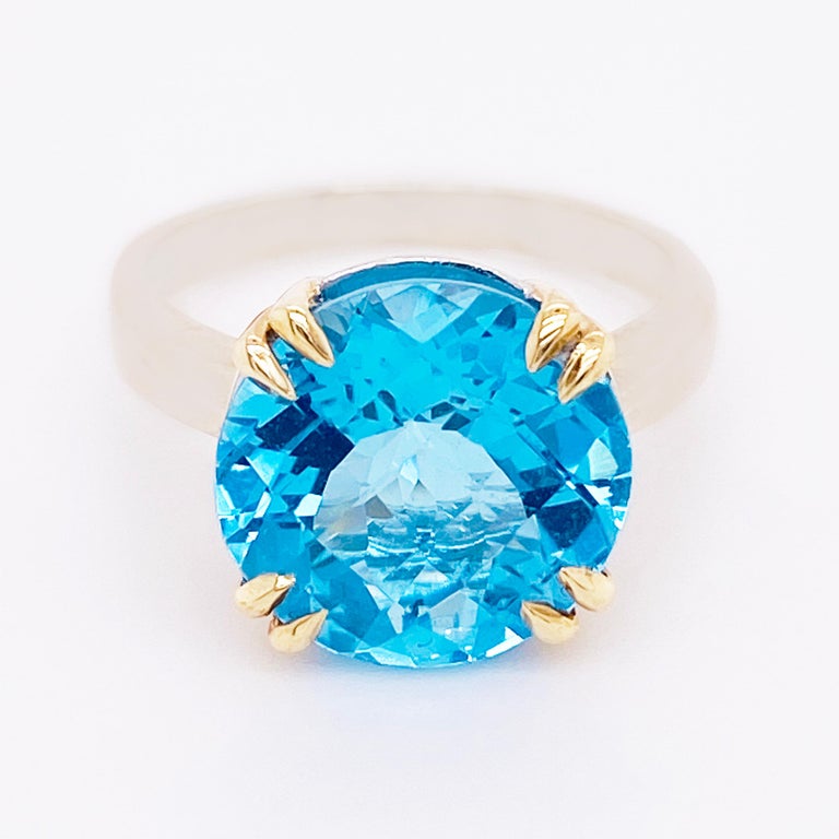 Topaz Solitaire Ring, Blue Topaz Mixed Metals 6.16 carats Ring Two Tone ...