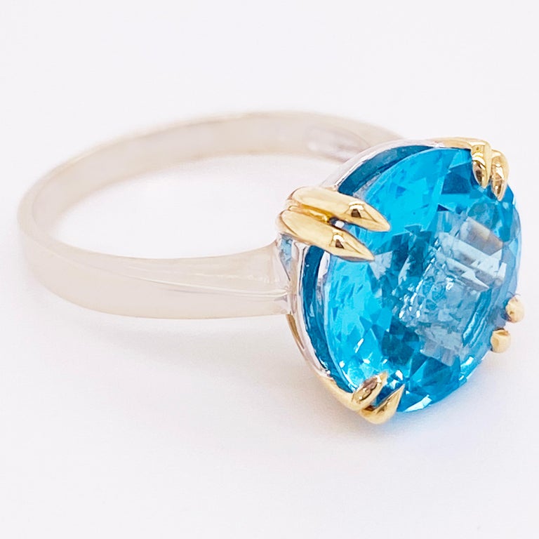 Topaz Solitaire Ring, Blue Topaz Mixed Metals 6.16 carats Ring Two Tone ...
