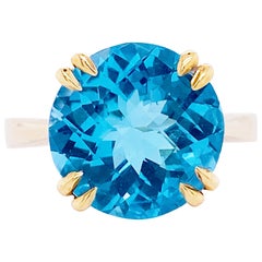 Topaz Solitaire Ring, Blue Topaz Mixed Metals 6.16 carats Ring Two Tone sz 6.25