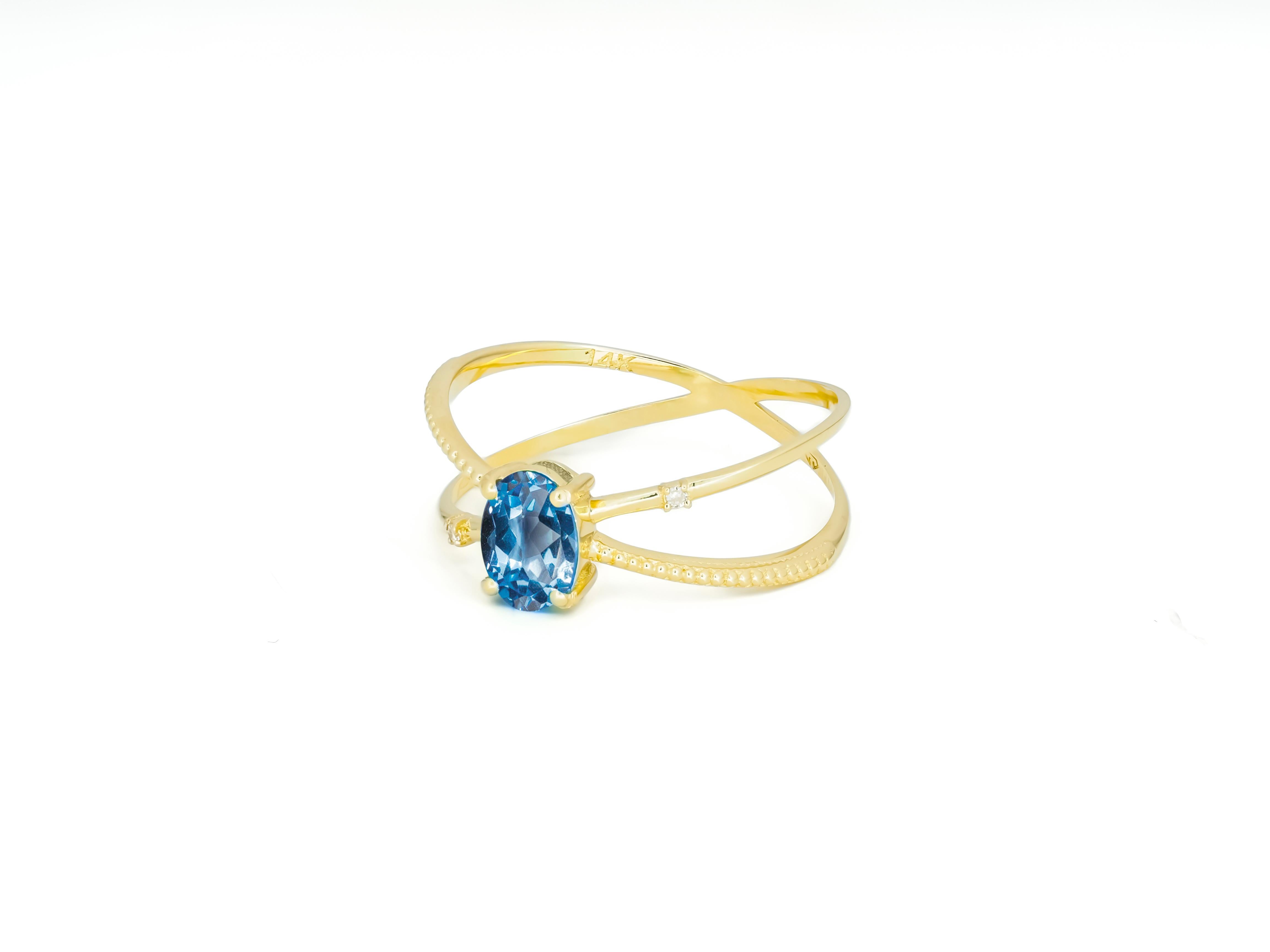 Oval Cut Topaz Spiral Ring, Oval Topaz Ring, Topaz Gold Ring, 14k Gold Ring with Topaz For Sale