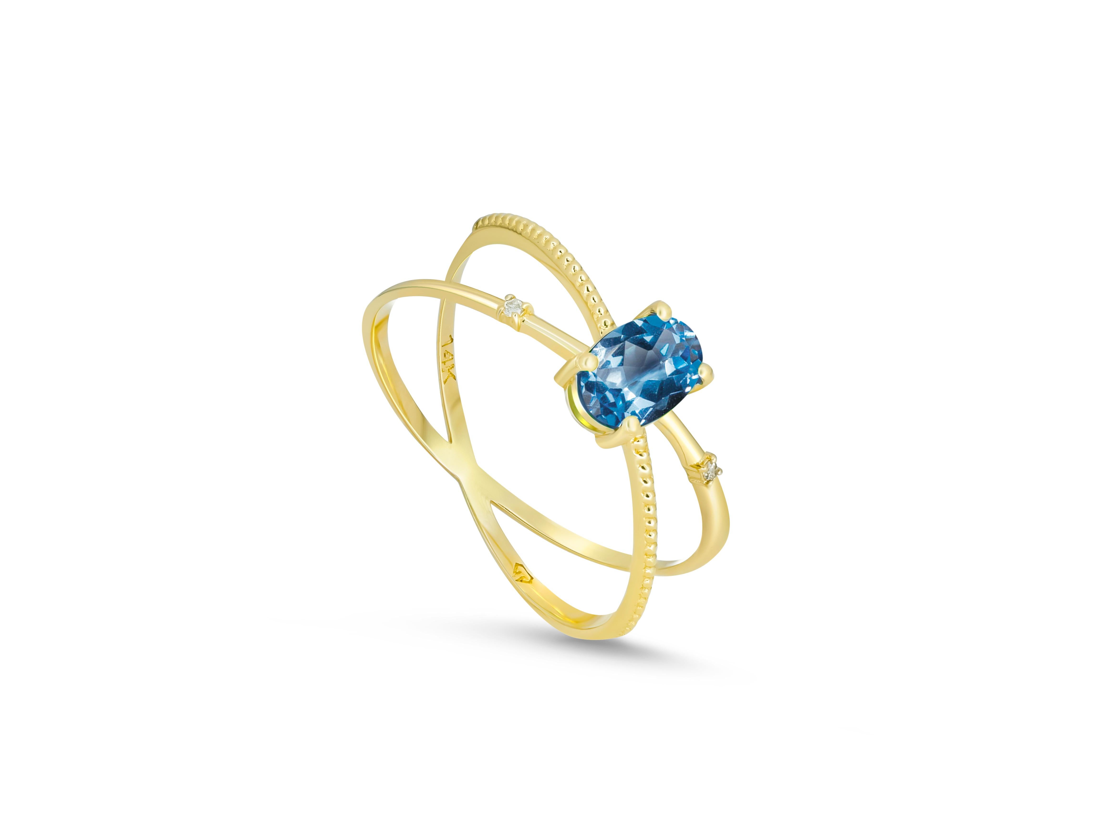 Topaz Spiral Ring, Oval Topaz Ring, Topaz Gold Ring, 14k Gold Ring with Topaz In New Condition For Sale In Istanbul, TR