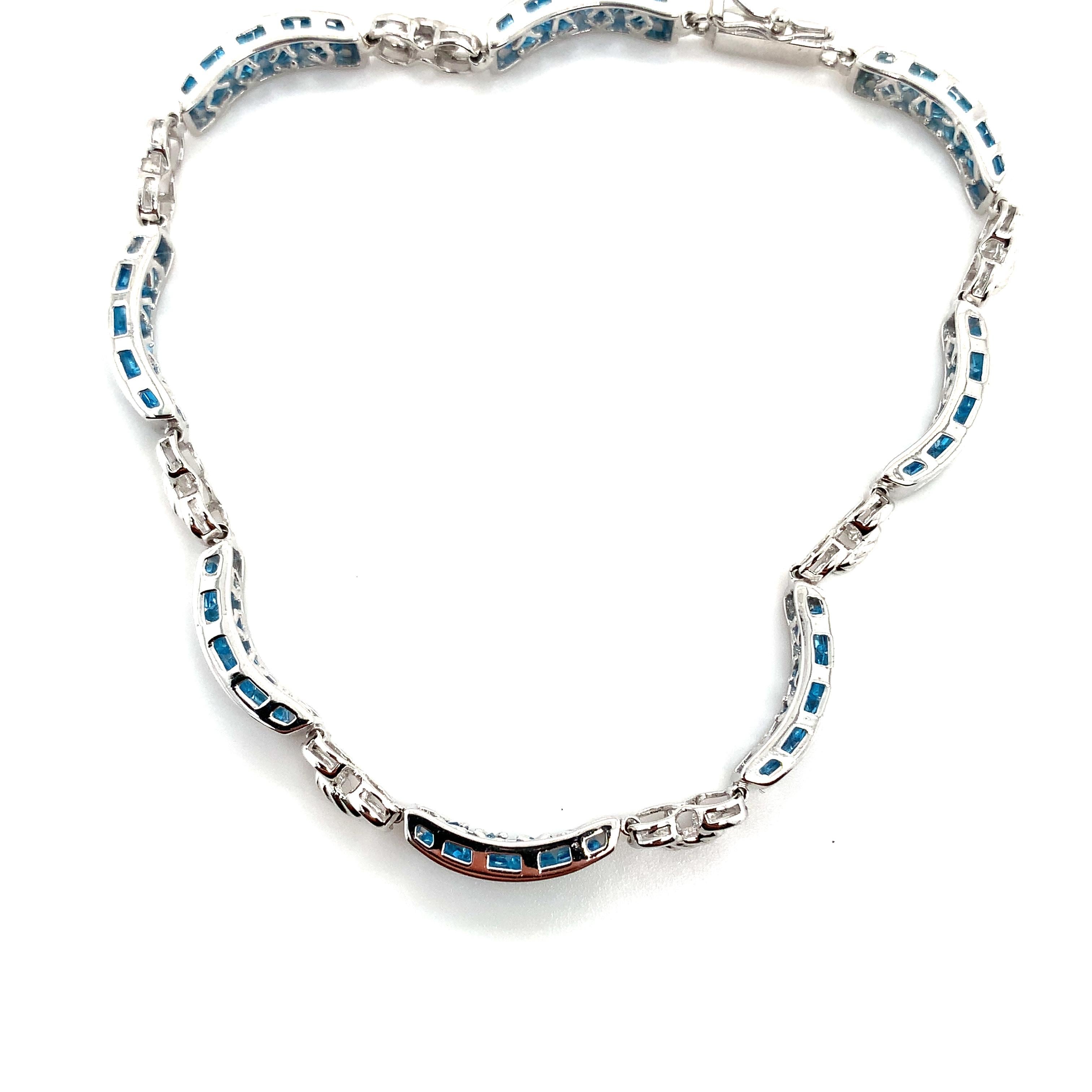 Princess Cut Topaz tennis bracelet art deco 10k white gold For Sale