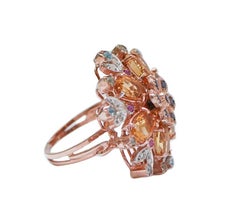 Topaz, Tourmaline, Iolite, Diamonds, Rose Gold and Silver Ring.
