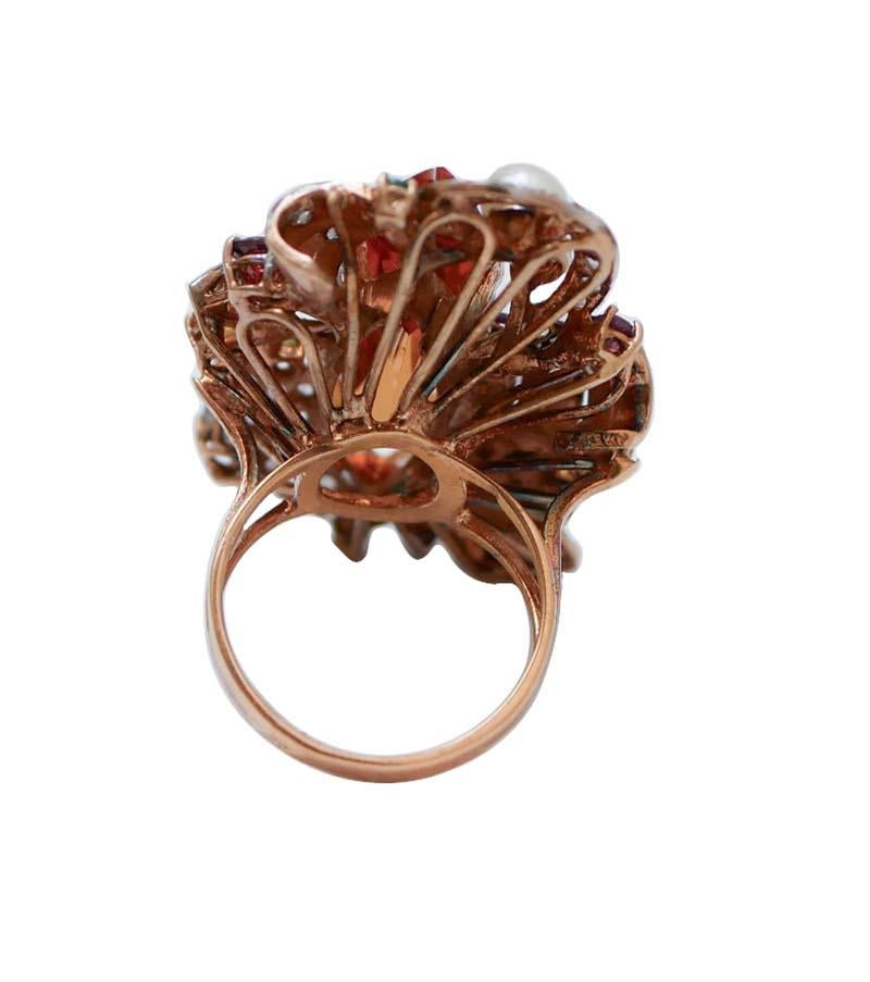 Rétro Topazio, Tsavorite, Ametiste, Tormalina, Diamanti, Anello in oro e argento 14Kt. in vendita