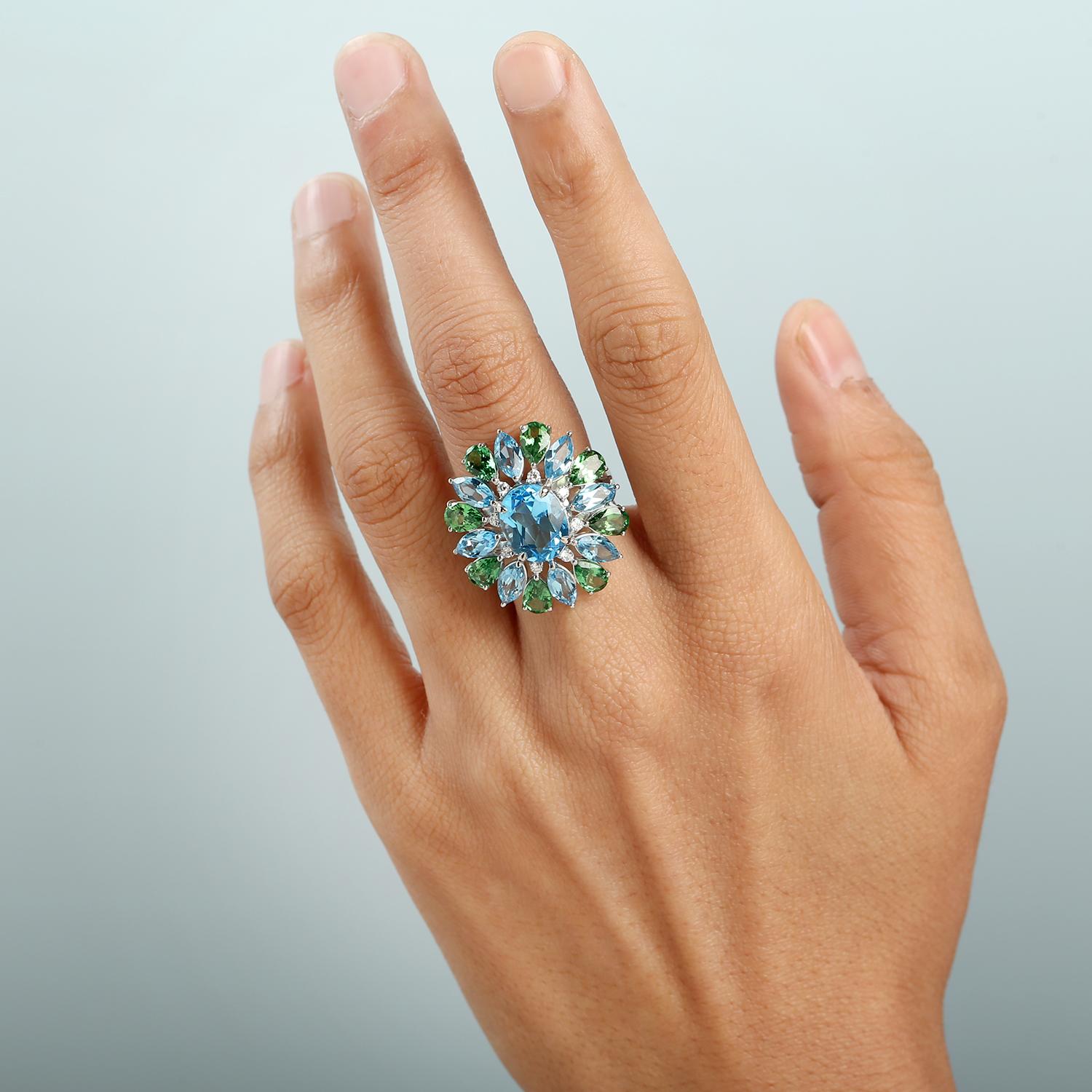14KT:7.405g,D:0.17ct, Topa:7.92ct,Tsav:3.41ct, US-7