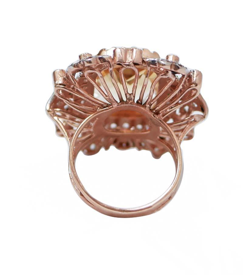 Rétro Topaze, Tsavorite, Diamants, Bague en or rose et argent. en vente