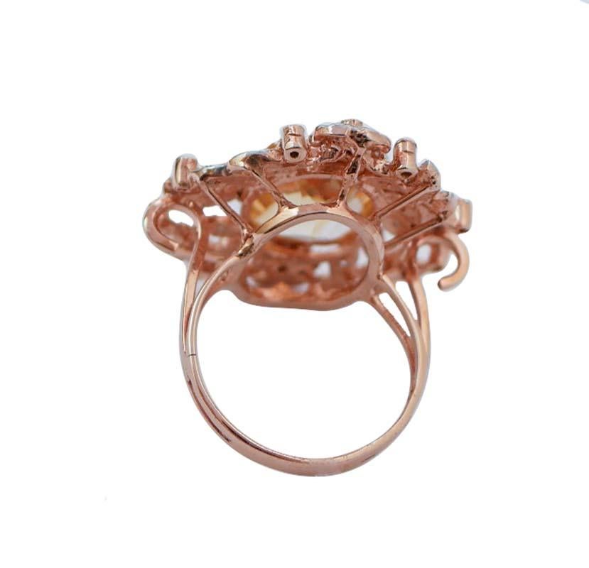 Rétro Anello con topazio, tsavorite, diamanti, oro rosa e argento. in vendita