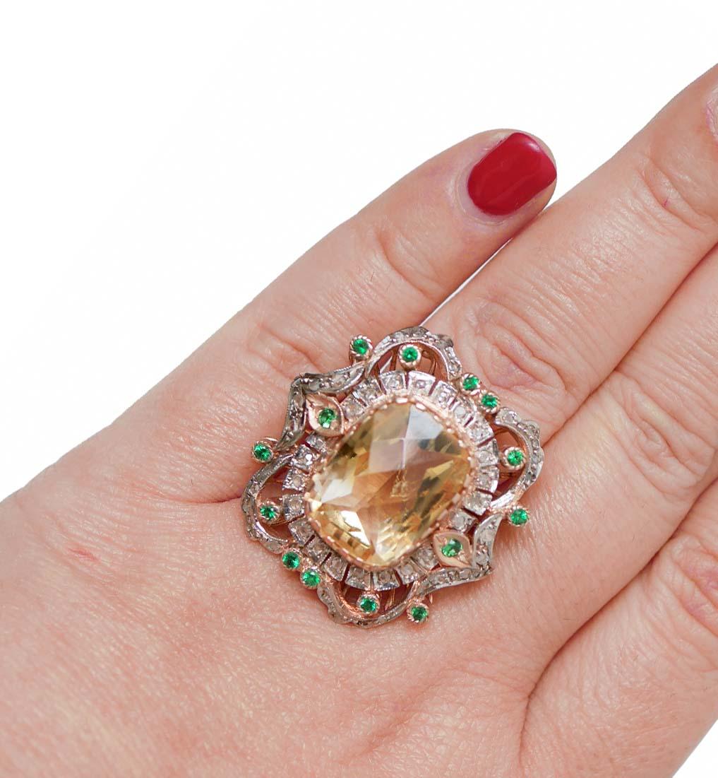 Topaze, Tsavorite, Diamants, Bague en or rose et argent. Bon état - En vente à Marcianise, Marcianise (CE)