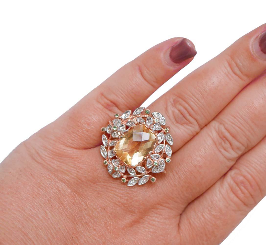 Anello con topazio, tsavorite, diamanti, oro rosa e argento. In condizioni buone in vendita a Marcianise, Marcianise (CE)