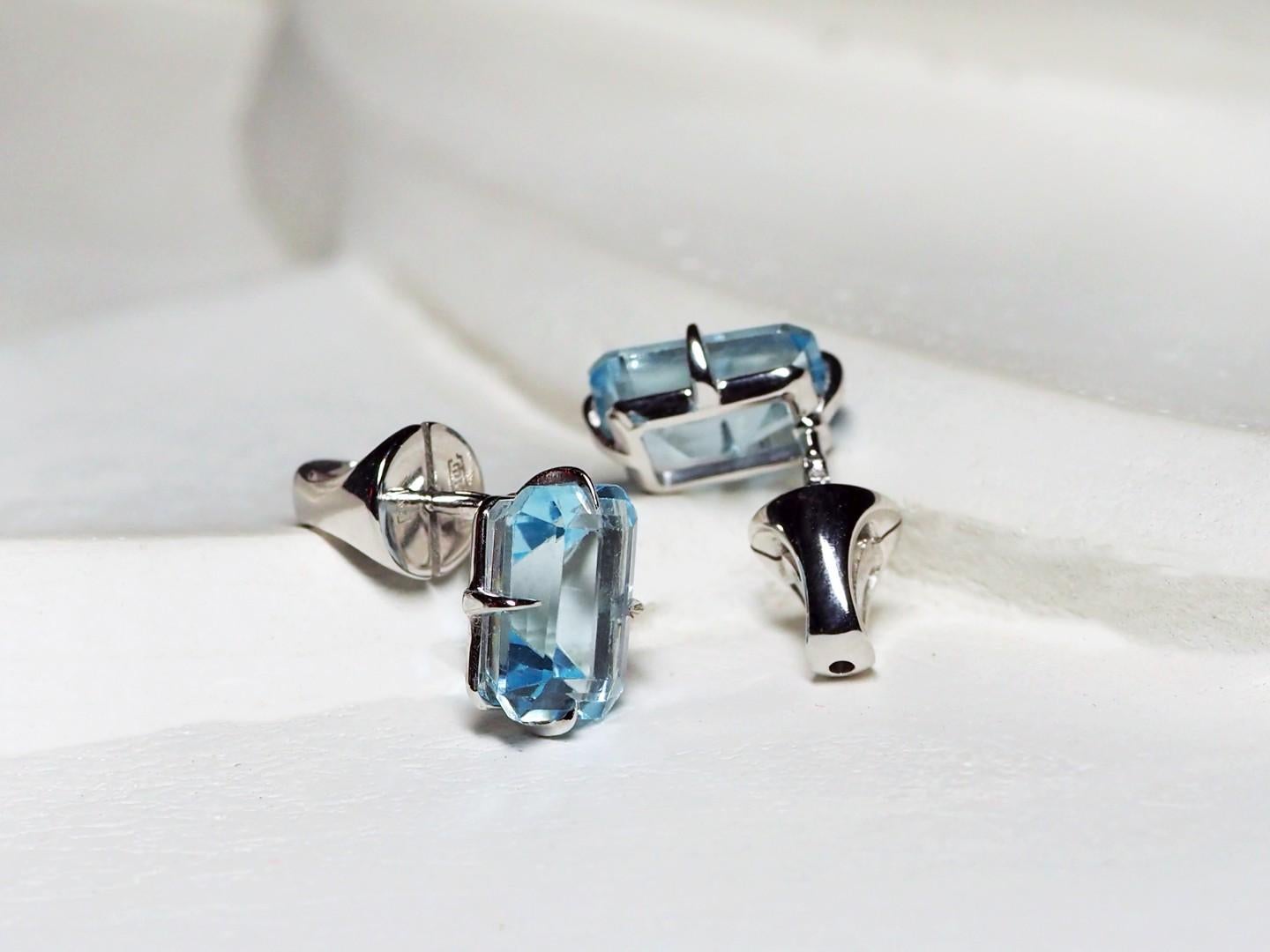 Taille octogone Clous d'oreilles cadeau de mariage en or blanc avec topaze et pierres bleues octogonales en vente