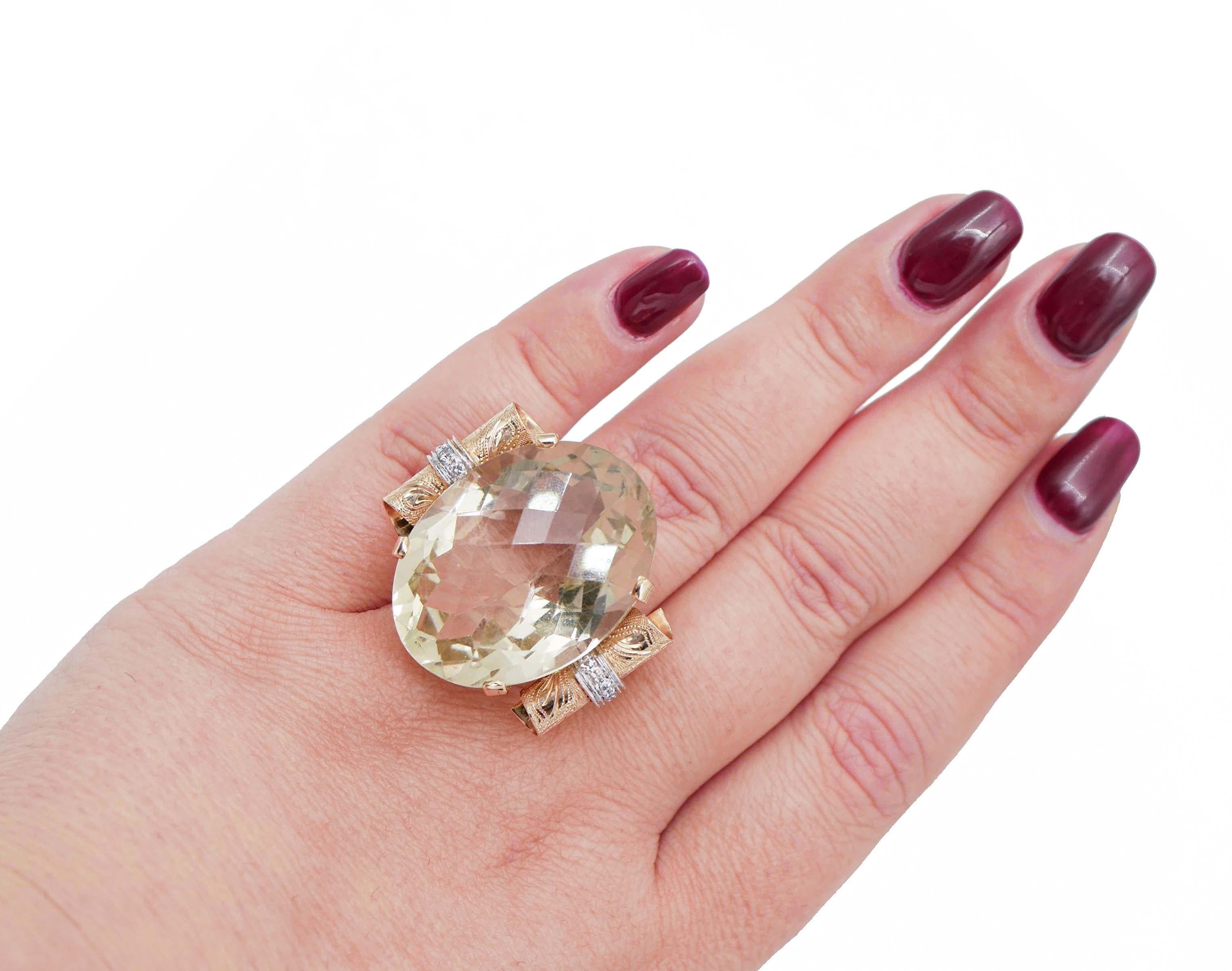Topaz, Diamonds, 14 Karat Rose and White Gold Retrò Ring In Good Condition For Sale In Marcianise, Marcianise (CE)