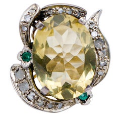 Topaz, Emeralds, Diamonds, 9 Karat Rose Gold and Silver Cluster Ring