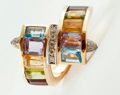 Topazes, Amethyst, Garnets, Aquamarine, Diamonds Yellow Gold Vintage