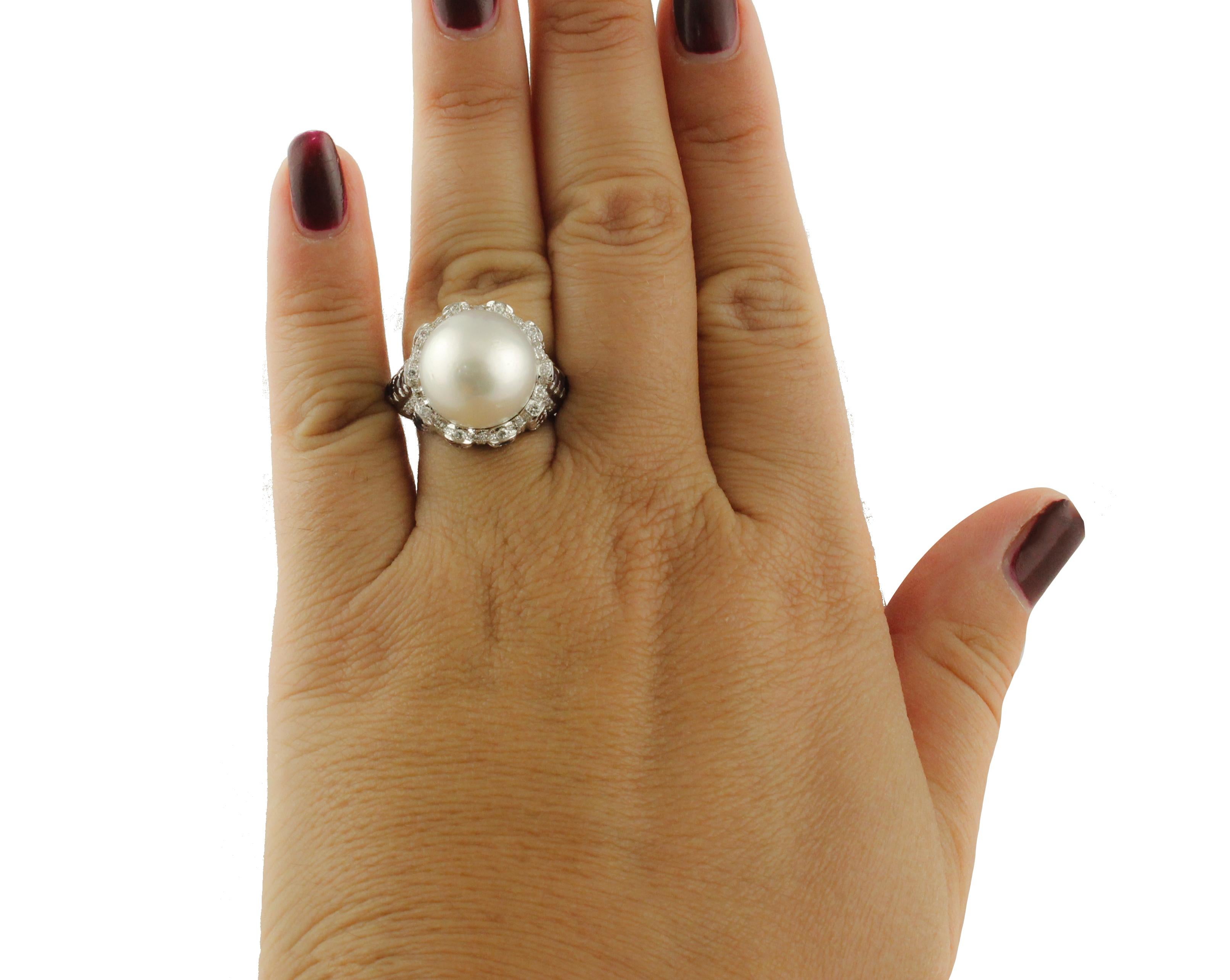 Women's Citrini, Iolites, Tourmalines, Diamonds, South-Sea Pearl, 1 4 Kt White Gold Ring For Sale