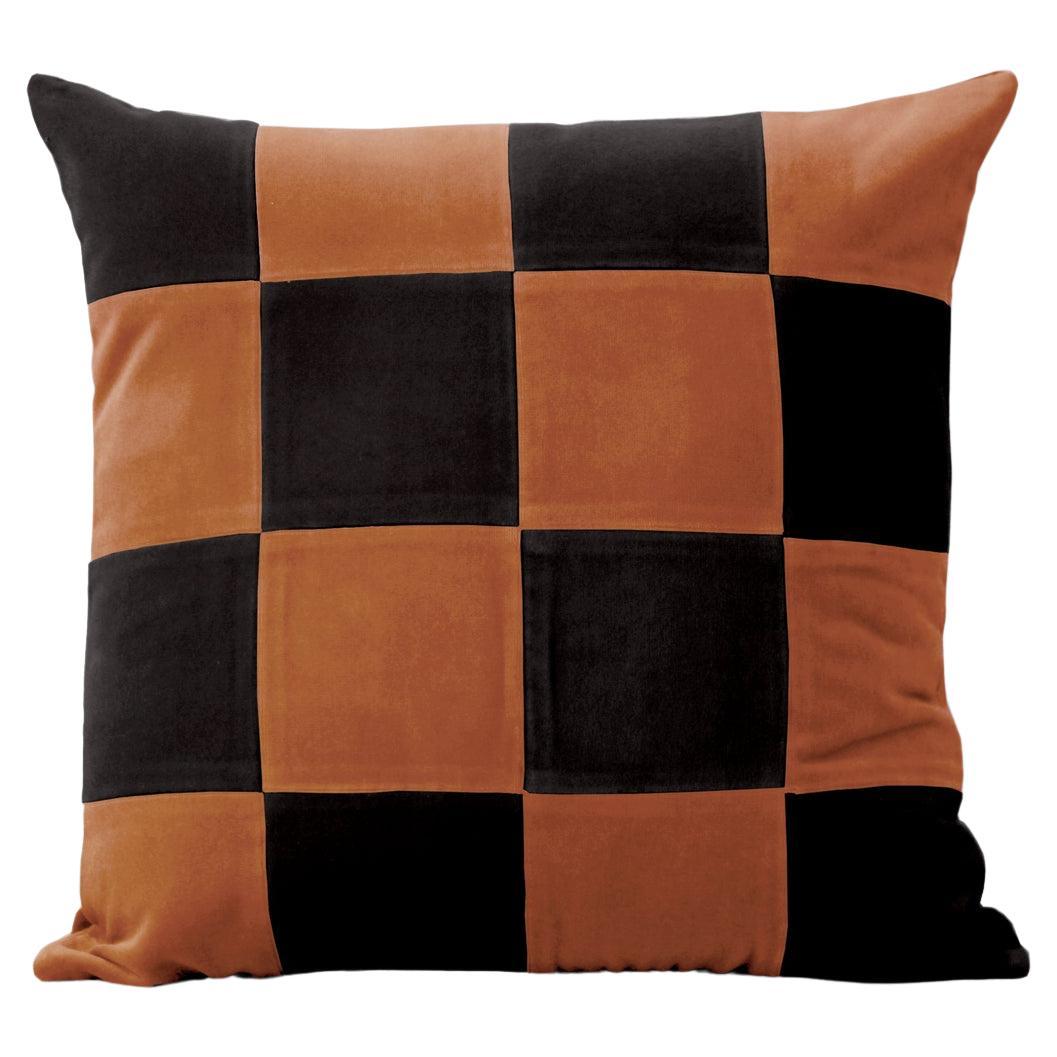 Topazio Black & Camel Velvet Deluxe Handmade Decorative Pillow For Sale