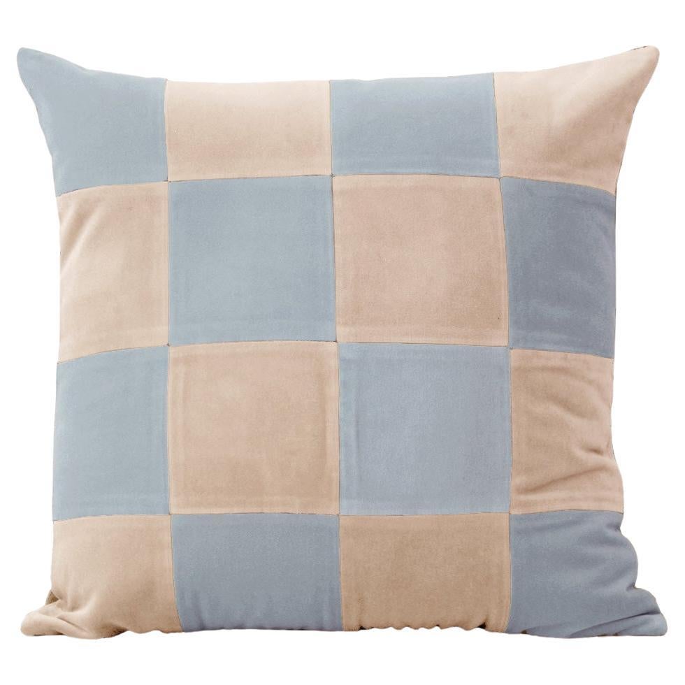 Cuscino decorativo deluxe fatto a mano in velluto blu e cappuccino Topazio