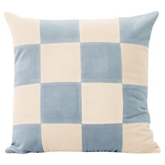 Topazio Almohada decorativa de terciopelo azul y marfil de lujo hecha a mano