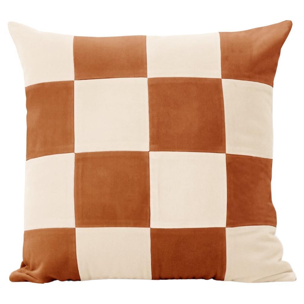 Topazio Camel and Ivory Velvet Deluxe Handmade Decorative Pillow For Sale