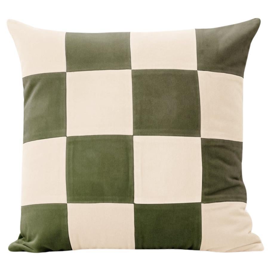 Topazio Dry Green & Ivory Velvet Deluxe Handmade Decorative Pillow For Sale