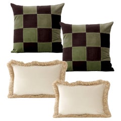Topazio green and black & Daisy ivory - Set of 4 Cotton Velvet Deluxe Cushions