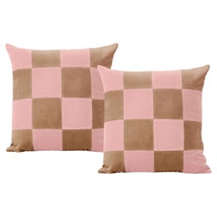 Topazio Pink & Cappuccino set of 2 Velvet Deluxe Handmade Decorative Pillows (oreillers décoratifs en velours de luxe faits à la main)