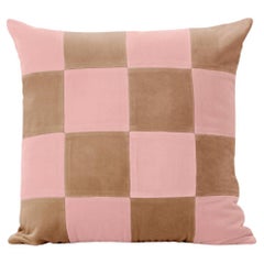 Topazio Rosa & Cappuccino Samt Deluxe Handgefertigtes Kariertes Kissen