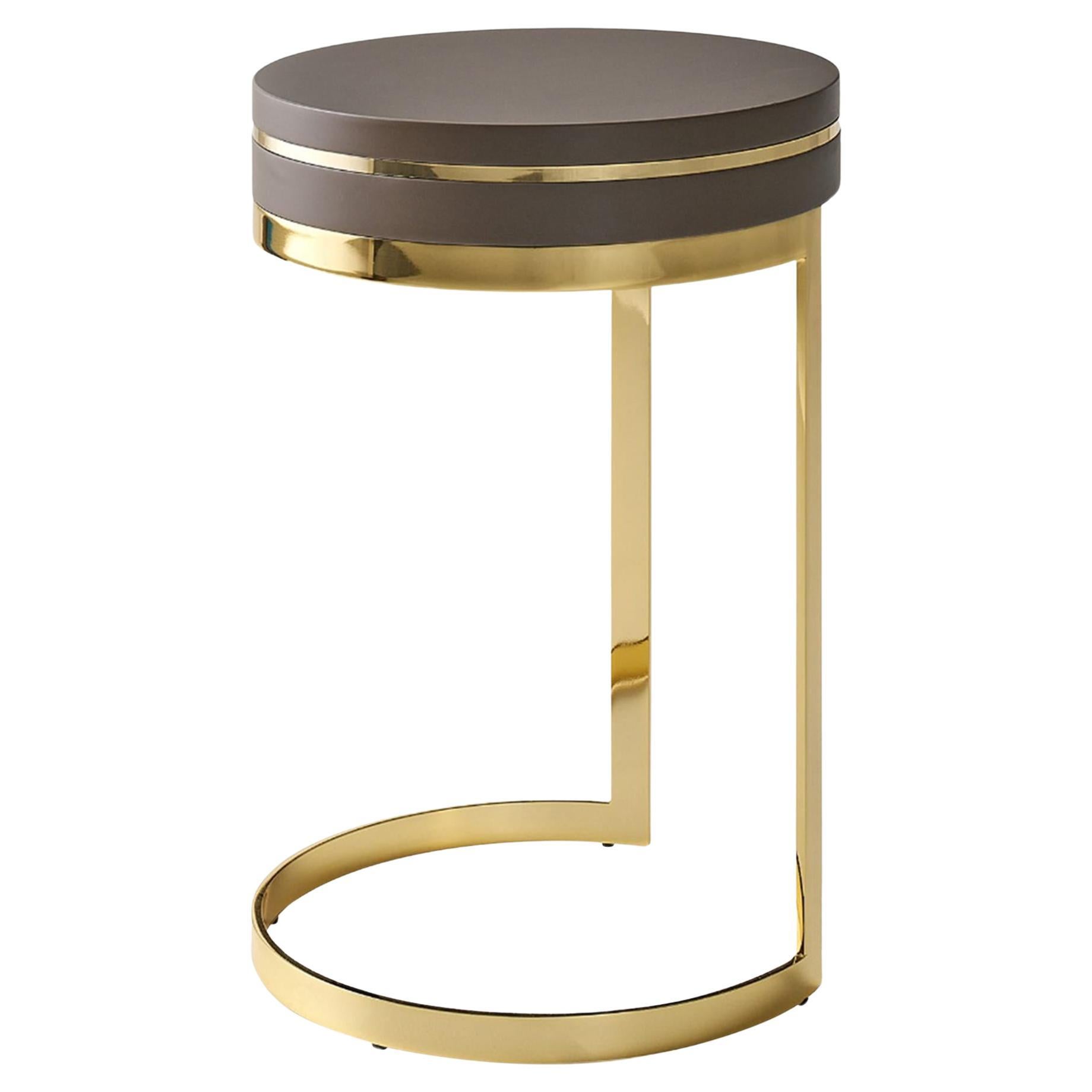 Topazio Round Golden & Brown Side Table For Sale