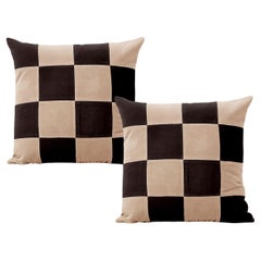 Topazio Sand and Black set of 2 Velvet Deluxe Handmade Decorative Cushions