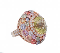 Citrino, Multicolor Sapphires, Diamonds, 14 Karat Rose Gold Ring