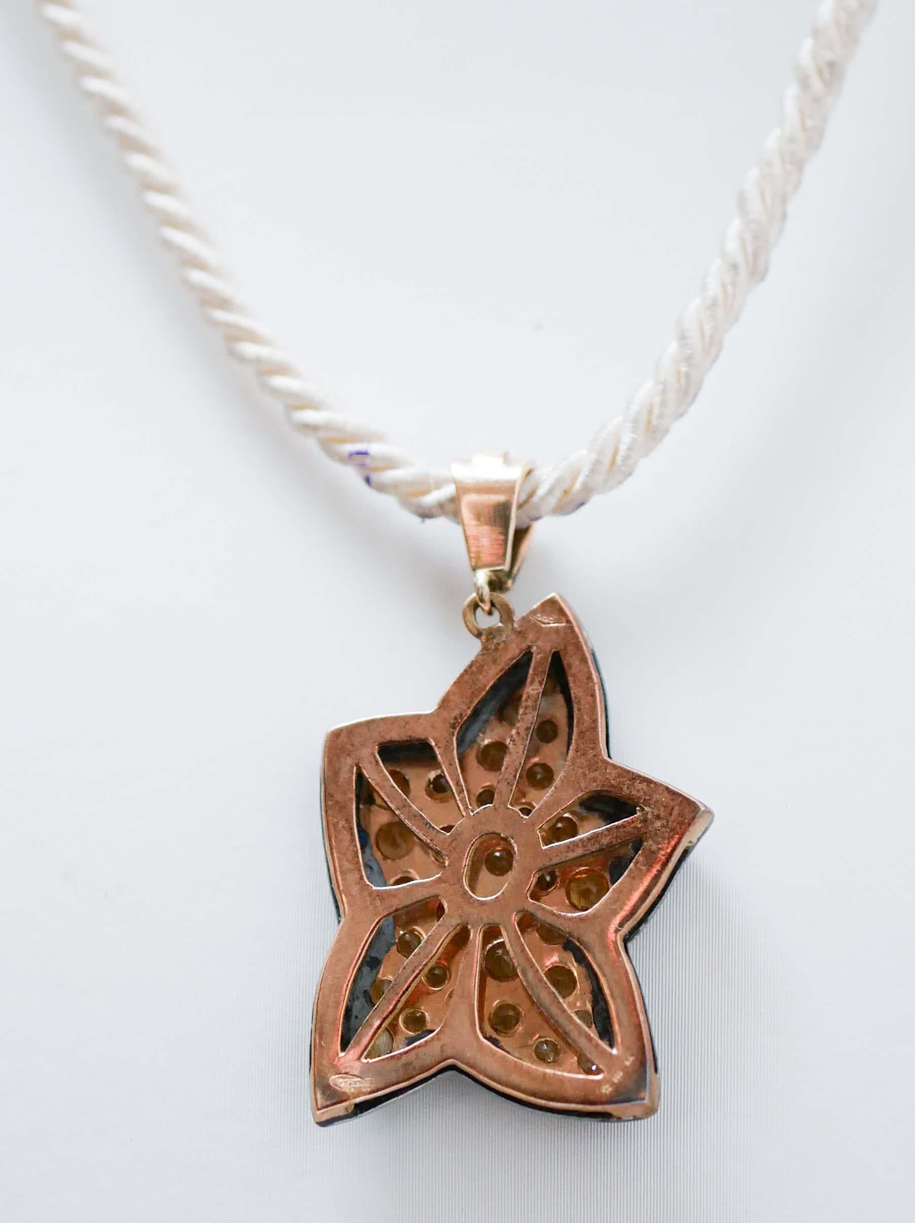 Mixed Cut Topazs, Diamonds, 14 Karat Rose Gold and Silver Star Pendant Necklace. For Sale