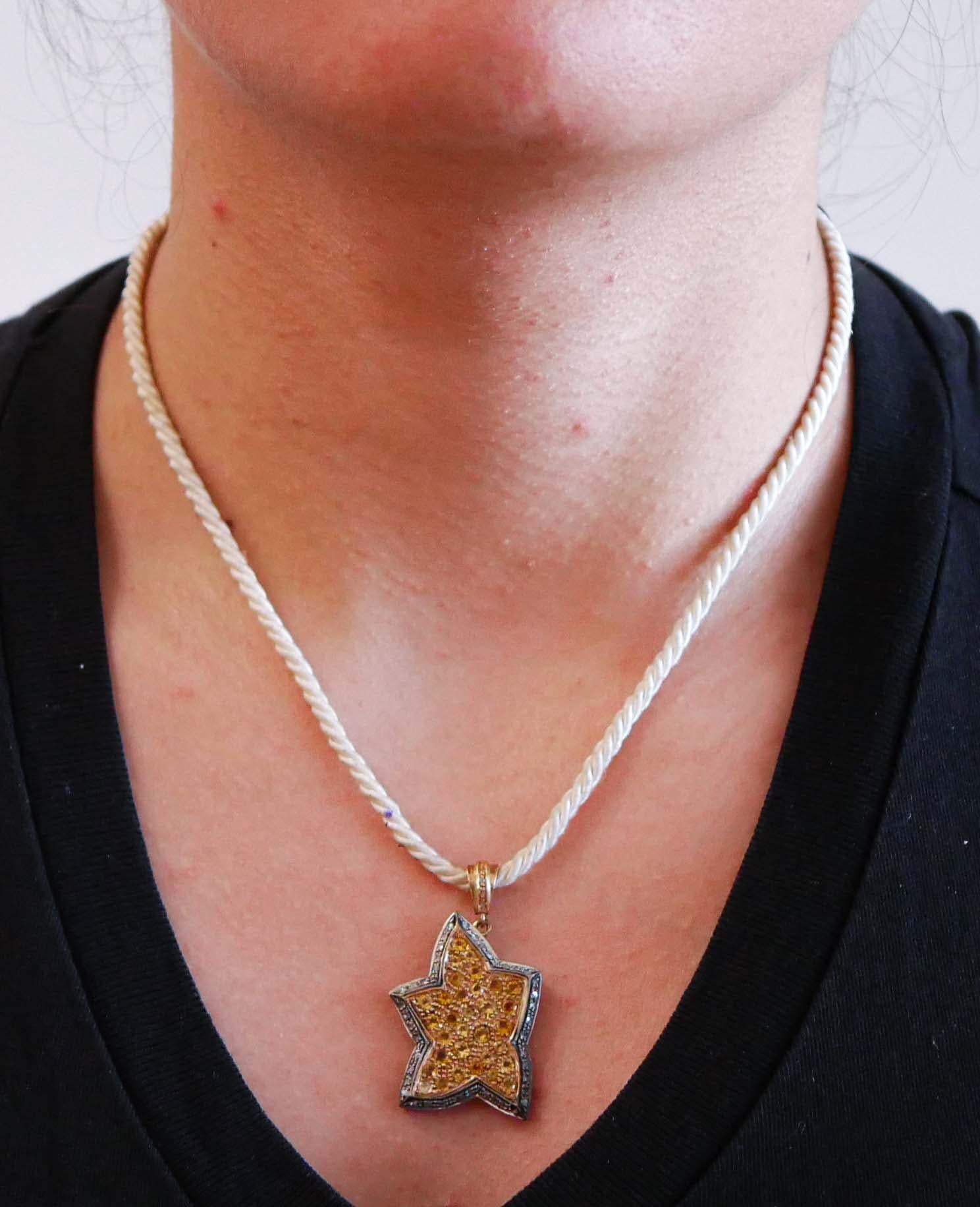 Women's Topazs, Diamonds, 14 Karat Rose Gold and Silver Star Pendant Necklace. For Sale