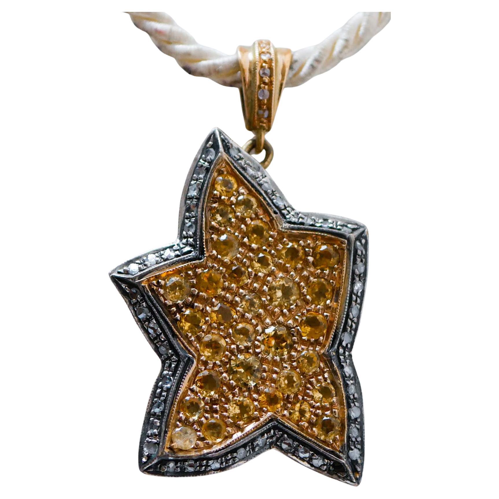 Topazs, Diamonds, 14 Karat Rose Gold and Silver Star Pendant Necklace. For Sale