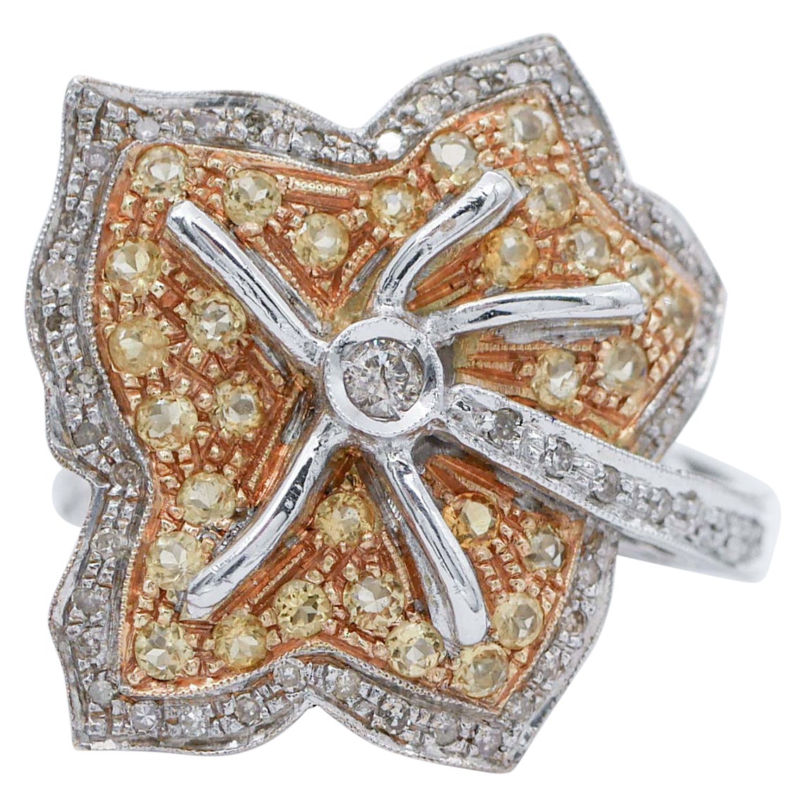 Topazs, Diamonds, 14 Karat White and Rose Gold Ring