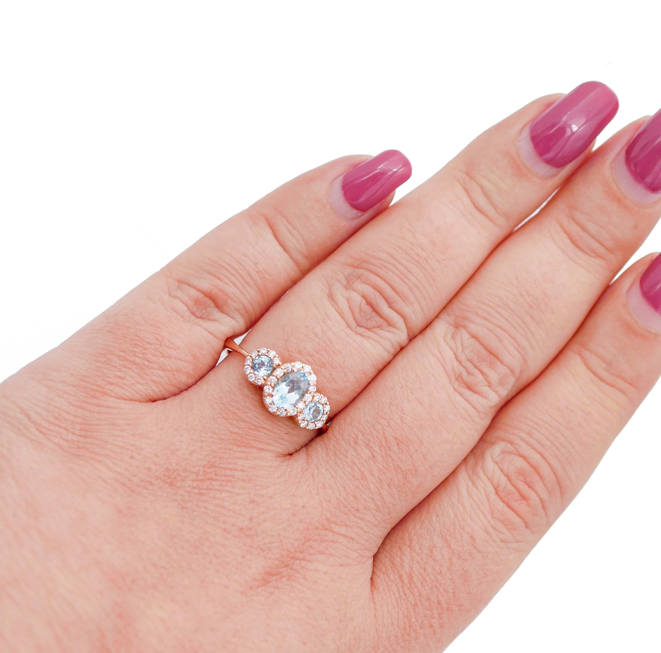 Women's Topazs, Diamonds, 18 Karat Rose Gold Modern Ring For Sale